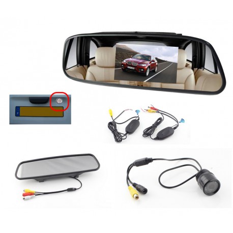 Mini Car Rear view Camera + Miror Monitor - Wireless - 120° - Waterproof