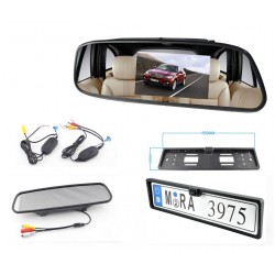 Caméra support plaque d'immatriculation + Rétroviseur Central - SANS FIL - Fixation avant / arrière - Angle 170° - Waterproof