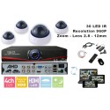 Kit videosurveillance  DVR 4 sorties  + 4 Cameras domes DZ-450 + 4x 20m cable BNC blanc + 1 adaptateur 4en1 + 1 alimentation 5A
