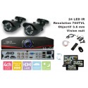 Überwachungskamera Set AHD DVR 4 Ausgänge + 2 Kameras WP-500B Farbe + 2x 20m BNC Kabel + 1 Adapter 4in1 + 1 Netzteil 5A