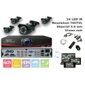 Überwachungskamera Set DVR 4 Ausgänge  + 4  Kameras WP-500B Farbe + 4x 20m BNC Kabel + 1 Adapter 4in1 + 1 Netzteil 5A