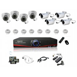 Überwachungskamera Set IP NVR + 4 Dome IP-1150 + 4 IP-1250 Kameras + 8x 20m RJ45 + 8x Adapter DC/RJ45 + 1/8 Splitter + Netzteil