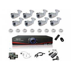Kit Vidéosurveillance IP NVR + 8 caméras IP-1300 + 8x 20m RJ45 + 8x adaptateurs DC/RJ45 + 1/8 splitter + Alim