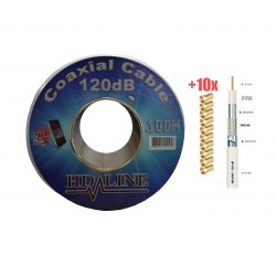HD-LINE CABLE COAXIAL 100M PRO 120dB + 10 Connecteur F Gold - TNT  ANTENNE PARABOLE