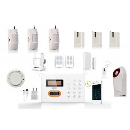 HD-LINE AL-10 Haus-Alarm Kit - Wireless - Festnetz ADSL + 3 Bewegungsmelder + 3 Türsensoren + Rauchmelder + Sirene