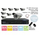 Kit videosurveillance DVR  8HQ  + 8 Cameras WP-900W + 8x 20m cable BNC blanc + 1 adaptateur 8en1 + 1 alimentation 5A